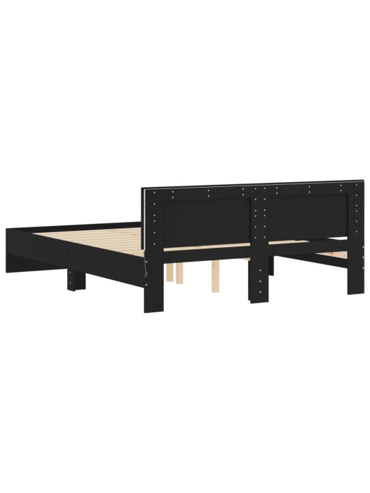 Gultas rāmis ar galvgali un LED, melns, 150x200 cm