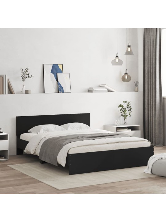 Gultas rāmis ar galvgali un LED, melns, 150x200 cm