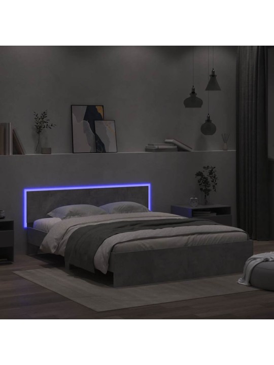 Gultas rāmis ar galvgali un led, betona pelēks, 150x200 cm