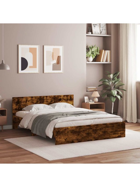 Gultas rāmis ar galvgali un led, koka krāsa, 150x200 cm