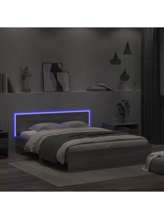 Gultas rāmis ar galvgali un led, pelēka ozola krāsa, 150x200 cm