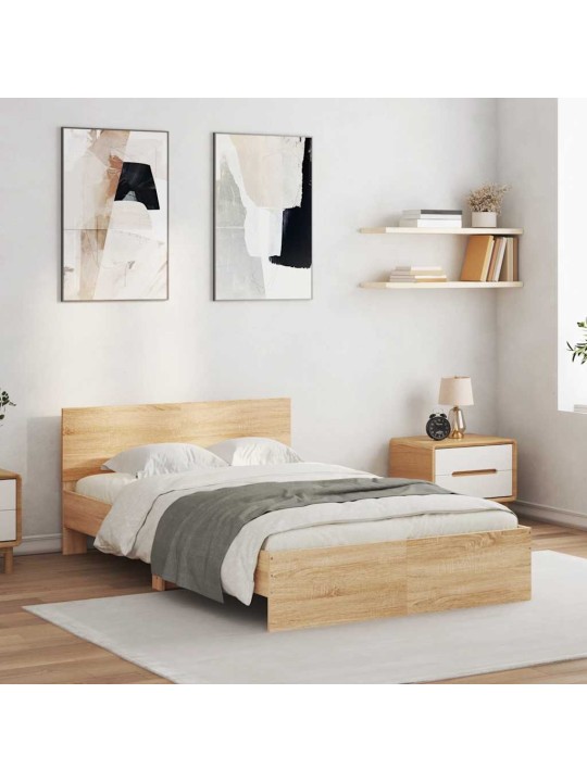 Gultas rāmis ar galvgali un led, koka krāsa, 140x200 cm