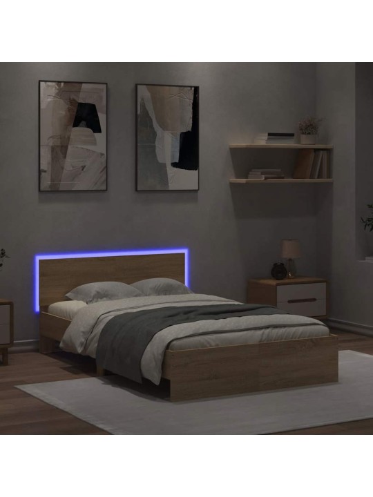Gultas rāmis ar galvgali un led, koka krāsa, 140x190 cm