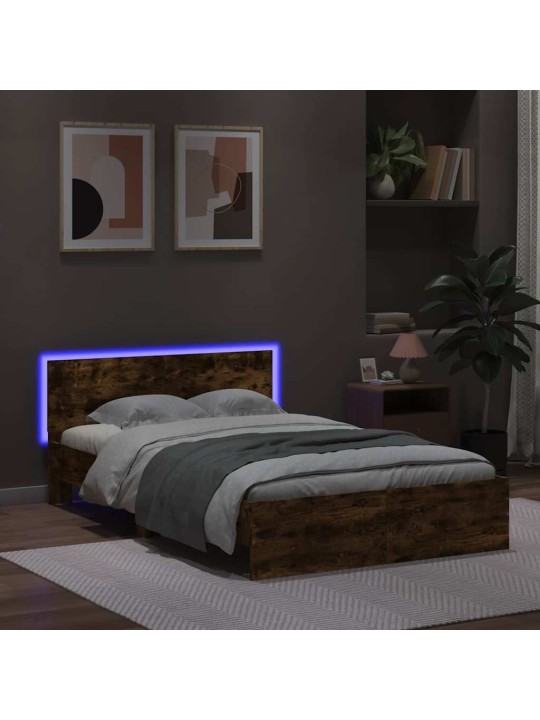 Gultas rāmis ar galvgali un led, koka krāsa, 140x190 cm