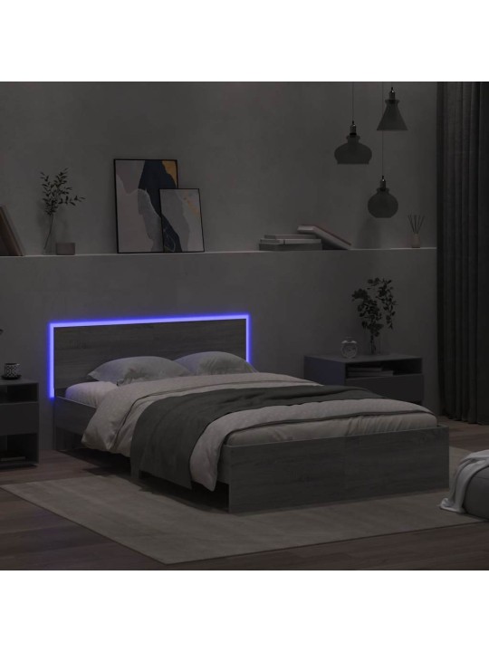 Gultas rāmis ar galvgali un led, pelēka ozola krāsa, 140x190 cm