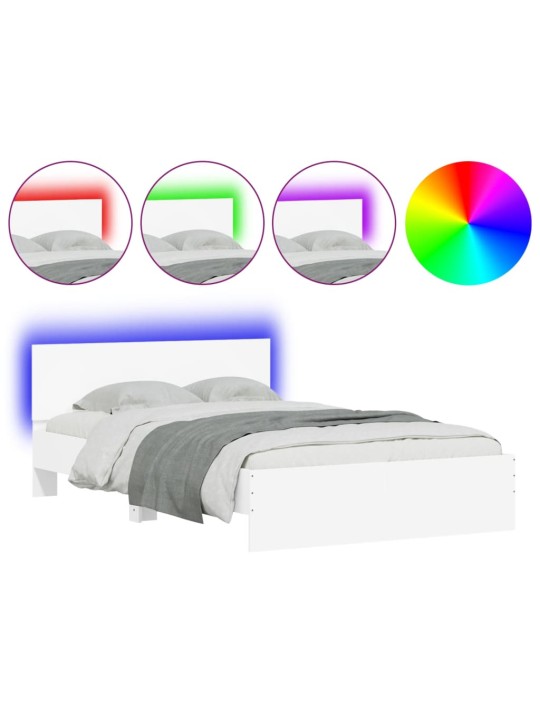 Gultas rāmis ar galvgali un led, balts, 135x190 cm