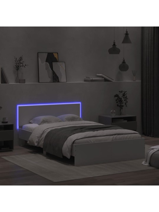 Gultas rāmis ar galvgali un led, balts, 135x190 cm