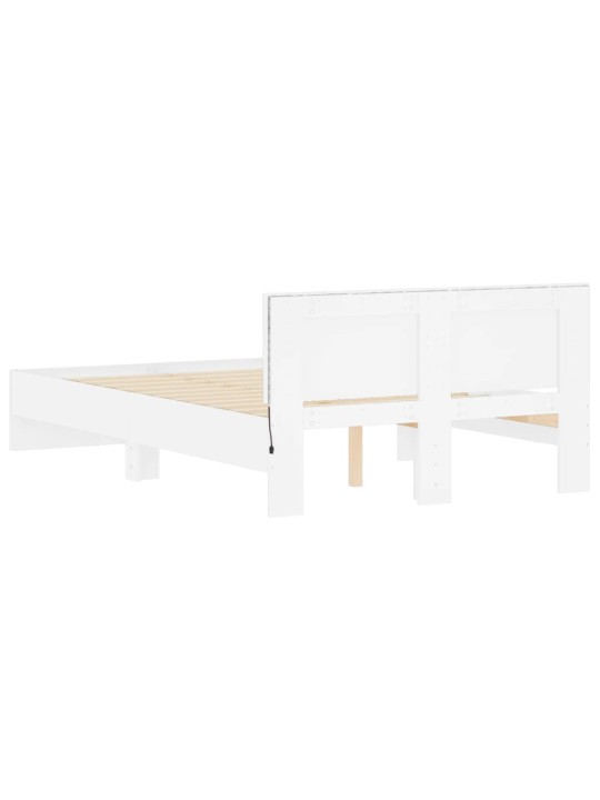 Gultas rāmis ar galvgali un led, balts, 135x190 cm