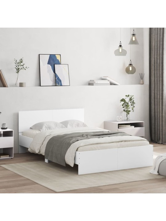 Gultas rāmis ar galvgali un led, balts, 135x190 cm