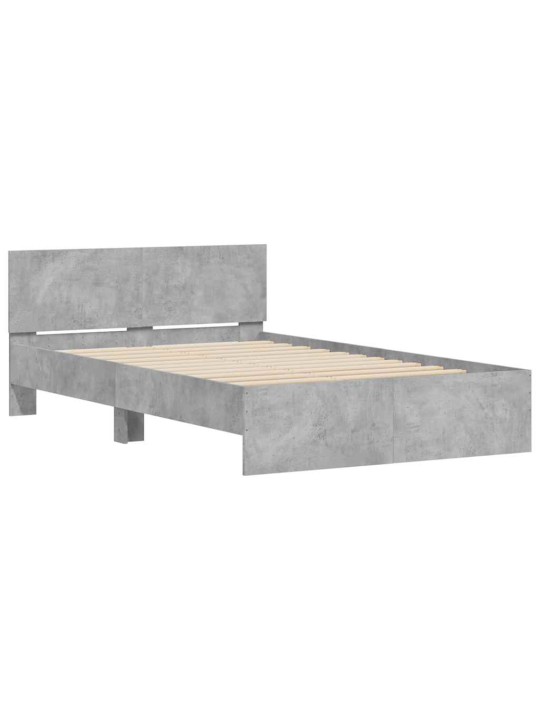Gultas rāmis ar galvgali un led, betona pelēks, 135x190 cm