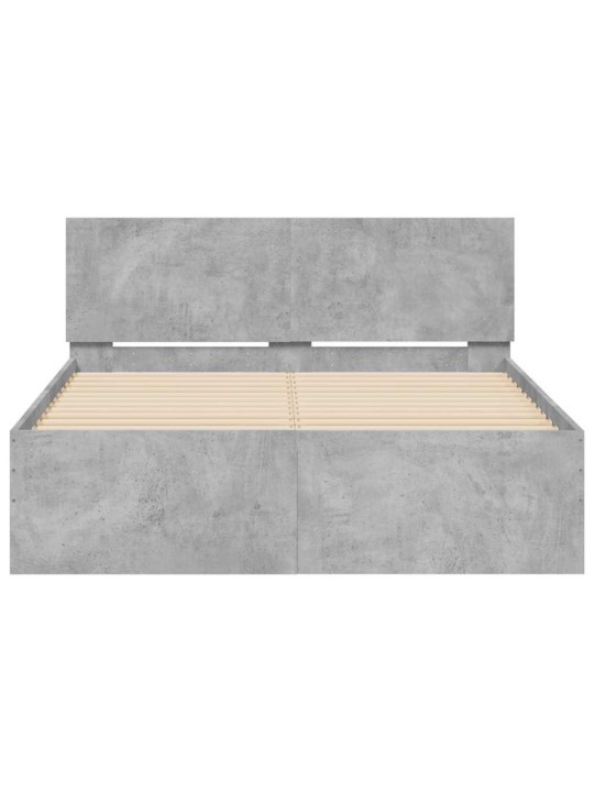 Gultas rāmis ar galvgali un led, betona pelēks, 135x190 cm