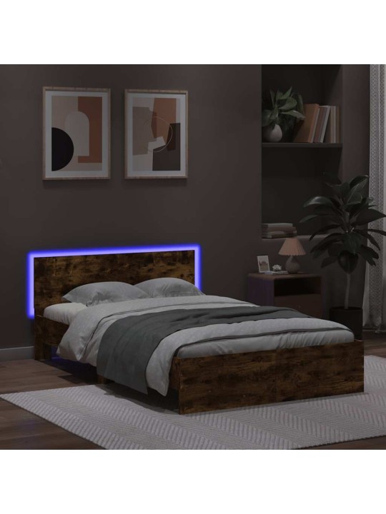 Gultas rāmis ar galvgali un led, koka krāsa, 135x190 cm