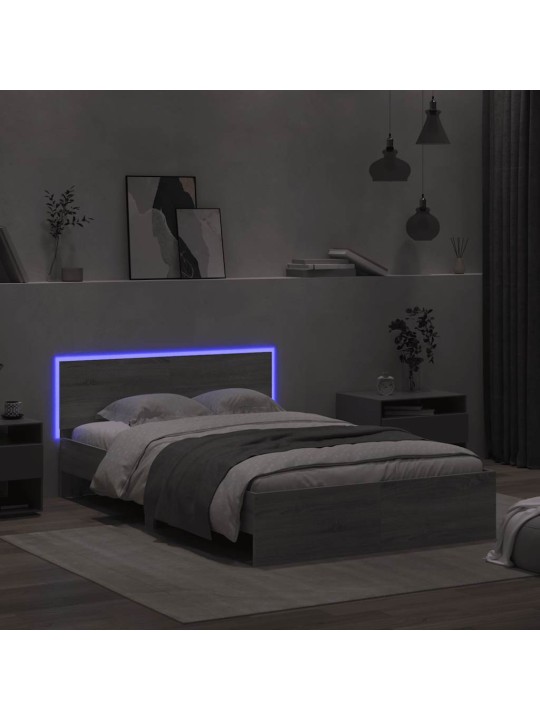Gultas rāmis ar galvgali un led, pelēka ozola krāsa, 120x190 cm