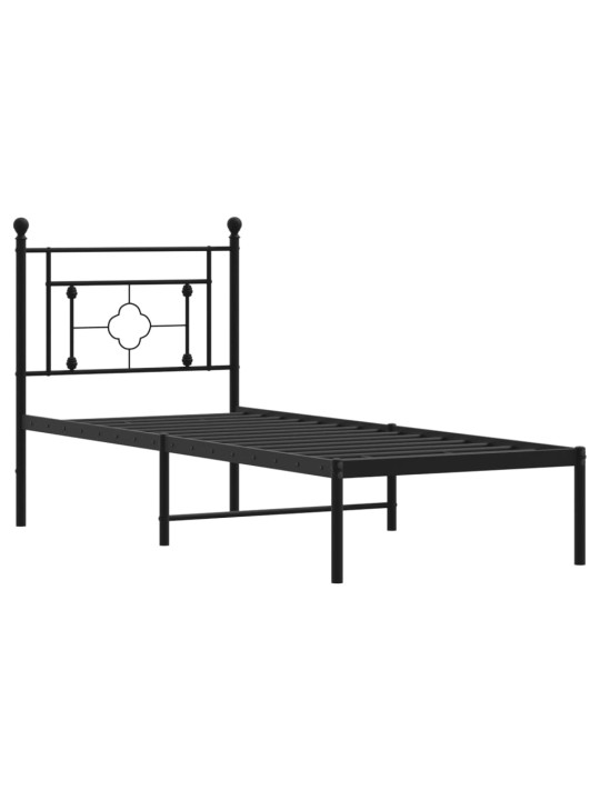 Gultas rāmis ar galvgali, melns metāls, 75x190 cm