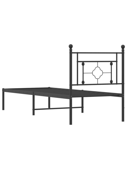 Gultas rāmis ar galvgali, melns metāls, 75x190 cm