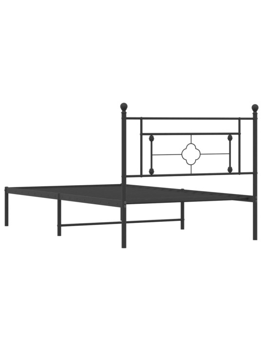 Gultas rāmis ar galvgali, melns metāls, 107x203 cm