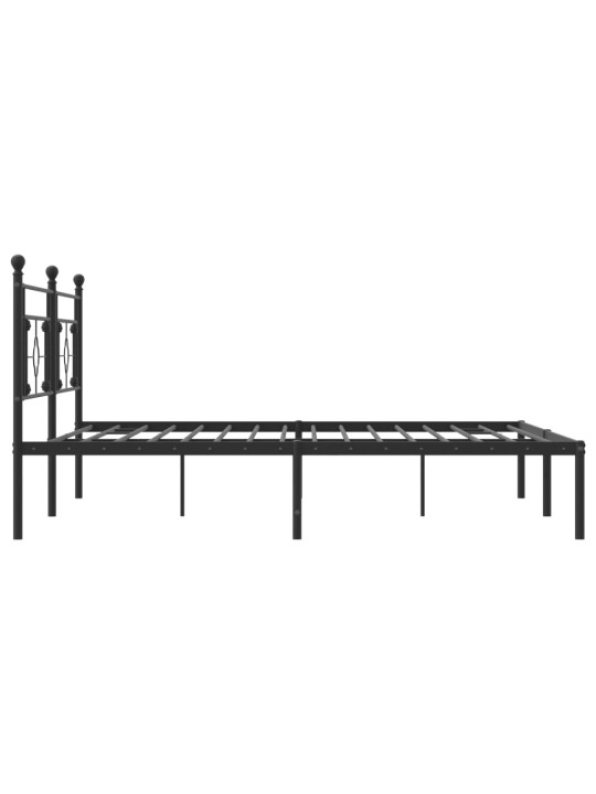 Gultas rāmis ar galvgali, melns metāls, 200x200 cm