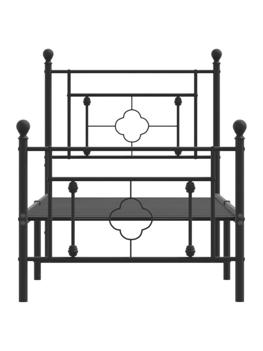Gultas rāmis ar galvgali un kājgali, melns metāls, 75x190 cm