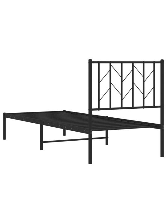 Gultas rāmis ar galvgali, melns metāls, 75x190 cm