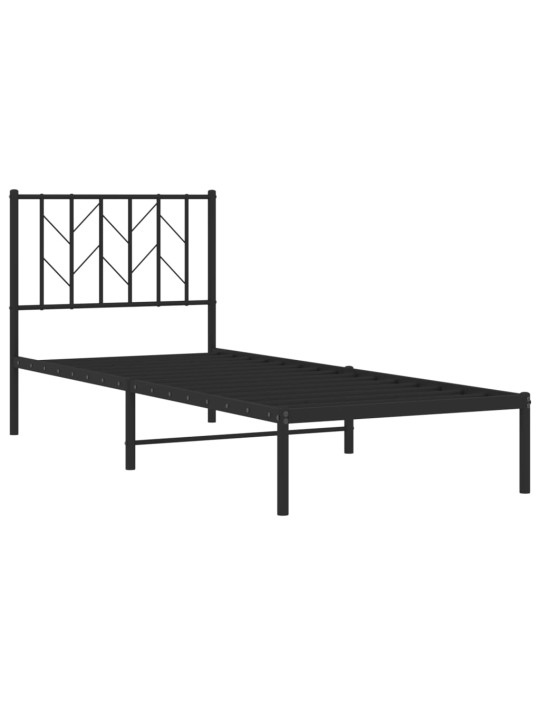 Gultas rāmis ar galvgali, melns metāls, 80x200 cm