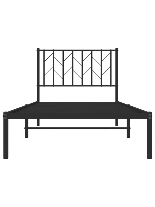 Gultas rāmis ar galvgali, melns metāls, 90x200 cm