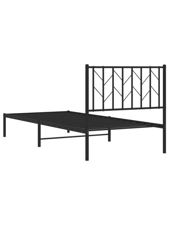 Gultas rāmis ar galvgali, melns metāls, 90x200 cm