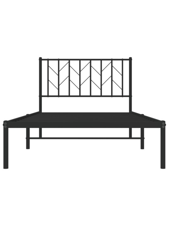 Gultas rāmis ar galvgali, melns metāls, 100x190 cm