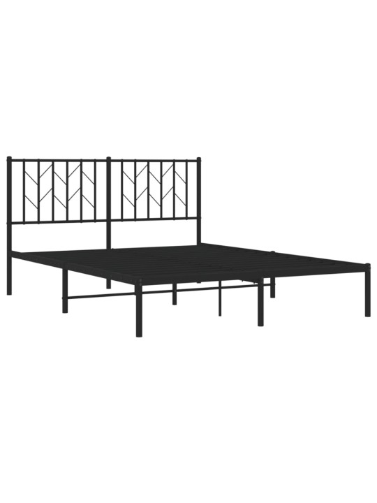Gultas rāmis ar galvgali, melns metāls, 135x190 cm