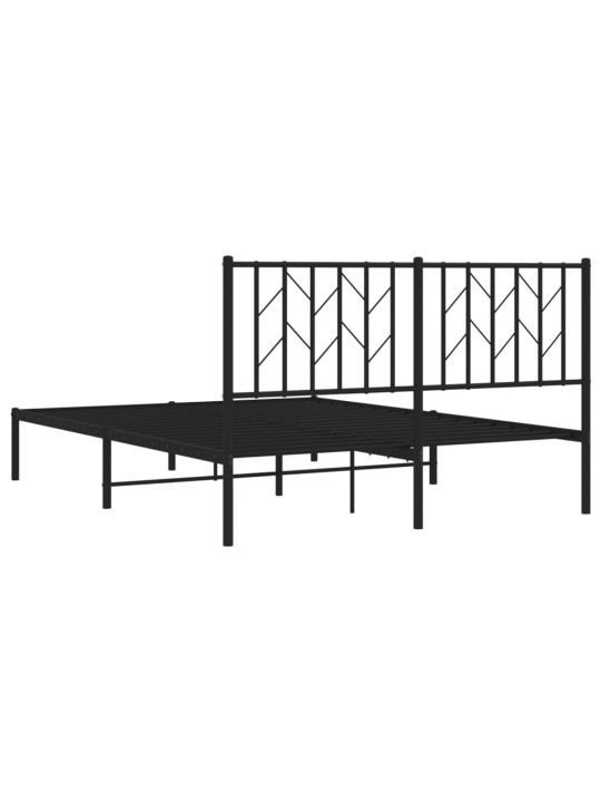 Gultas rāmis ar galvgali, melns metāls, 135x190 cm