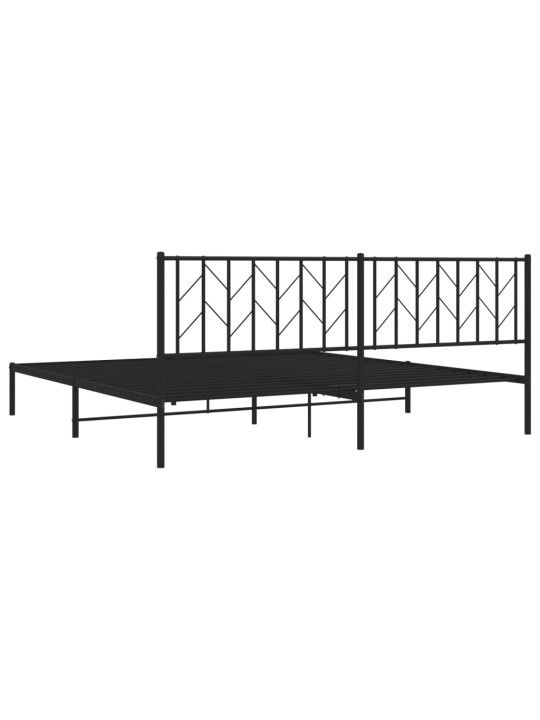 Gultas rāmis ar galvgali, melns metāls, 200x200 cm