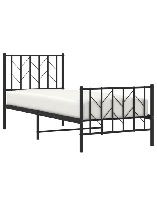 Gultas rāmis ar galvgali un kājgali, melns metāls, 75x190 cm