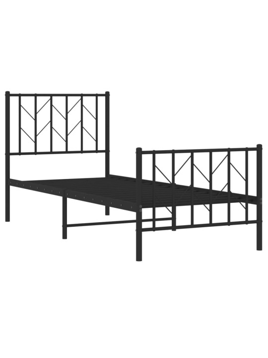 Gultas rāmis ar galvgali un kājgali, melns metāls, 75x190 cm