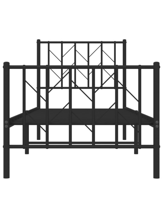 Gultas rāmis ar galvgali un kājgali, melns metāls, 75x190 cm