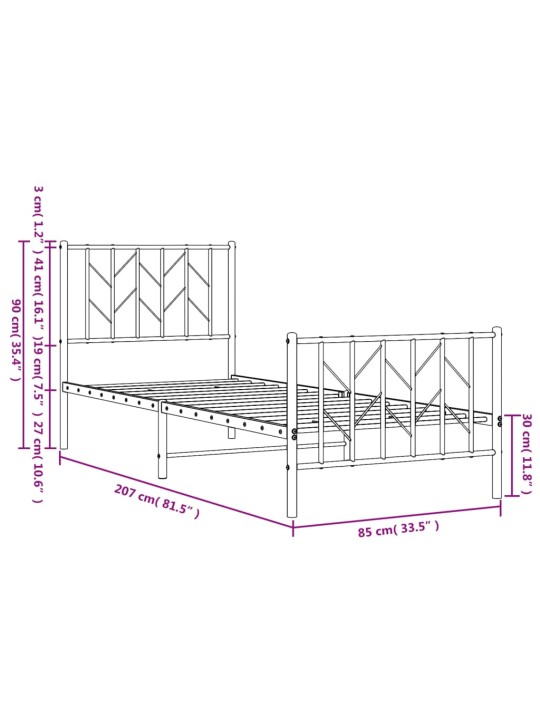 Gultas rāmis ar galvgali un kājgali, melns metāls, 80x200 cm
