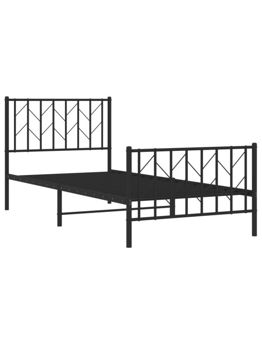 Gultas rāmis ar galvgali un kājgali, melns metāls, 90x200 cm
