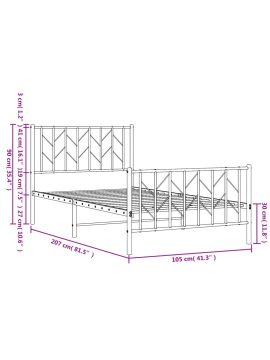 Gultas rāmis ar galvgali un kājgali, melns metāls, 100x200 cm