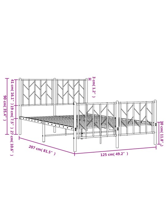 Gultas rāmis ar galvgali un kājgali, melns metāls, 120x200 cm