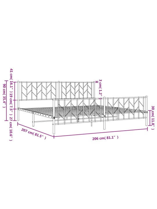 Gultas rāmis ar galvgali un kājgali, balts metāls, 200x200 cm