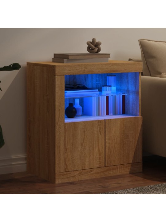 Kumode ar led lampiņām, ozolkoka krāsa, 60,5x37x67 cm