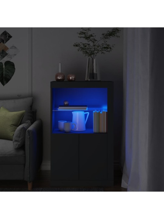 Skapītis ar led apgaismojumu, melns, inženierijas koks