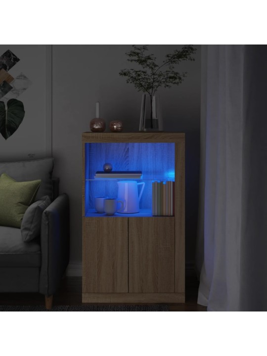 Skapītis ar led apgaismojumu, ozolkoka krāsā, inženierijas koks