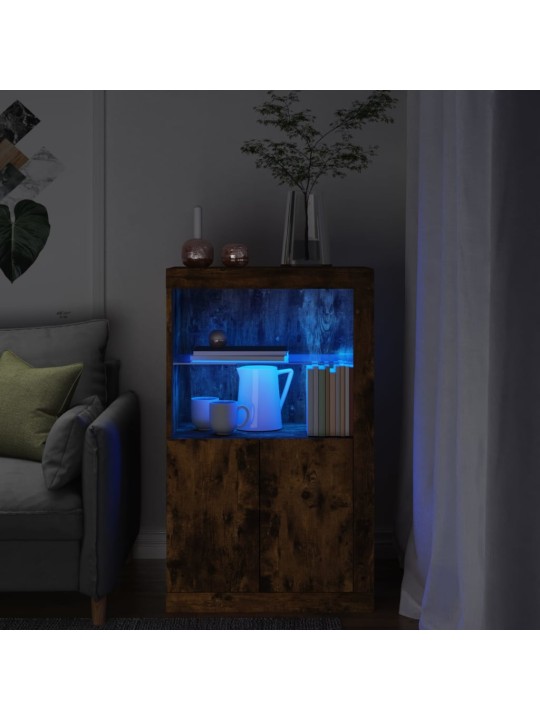 Skapītis ar led apgaismojumu, ozolkoka krāsa, inženierijas koks