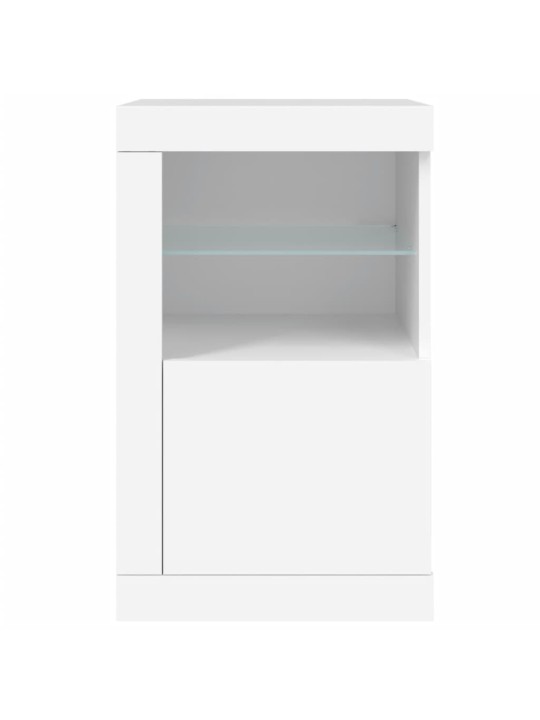 Naktsskapīši ar led lampām, 2 gab., balti, inženierijas koks