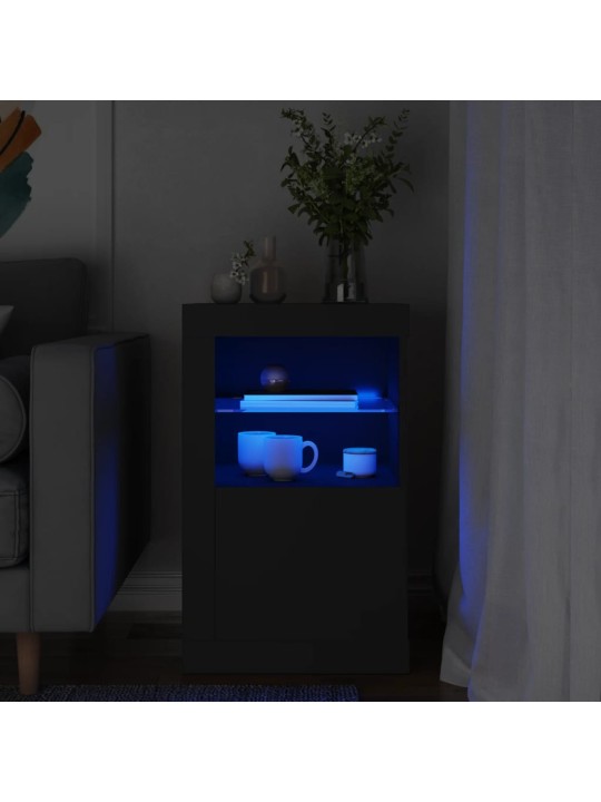 Skapītis ar led apgaismojumu, melns, inženierijas koks