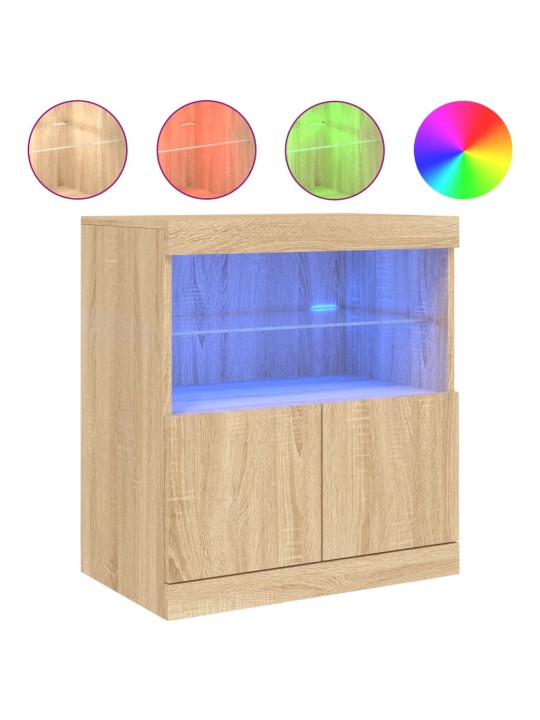 Kumode ar led lampiņām, ozolkoka krāsa, 60x37x67 cm