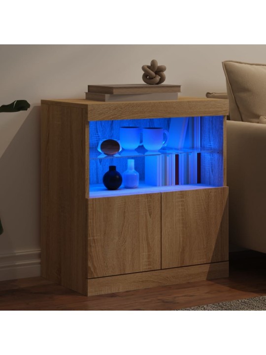 Kumode ar led lampiņām, ozolkoka krāsa, 60x37x67 cm