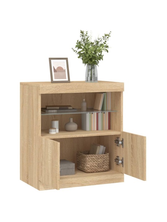 Kumode ar led lampiņām, ozolkoka krāsa, 60x37x67 cm