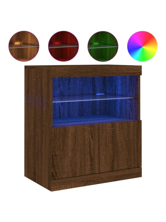 Kumode ar led lampiņām, brūna koka krāsa, 60x37x67 cm
