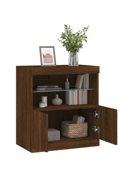 Kumode ar led lampiņām, brūna koka krāsa, 60x37x67 cm