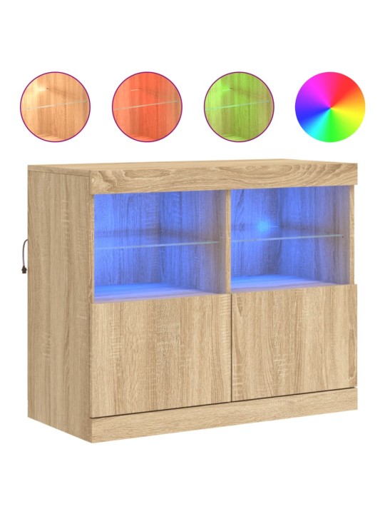 Kumode ar led lampiņām, ozolkoka krāsa, 81x37x67 cm